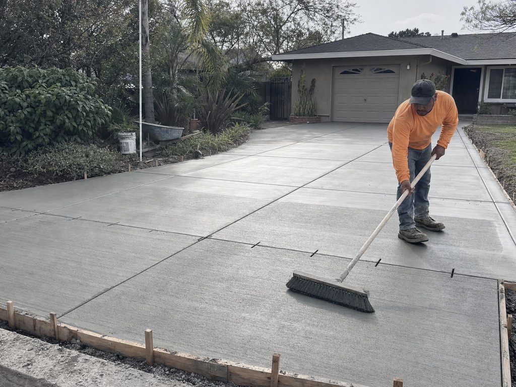 New concrete driveway installation at a Stockton home